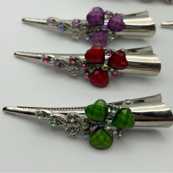 Lot of 7 Silver Tone Alligator Clips Floral Butterfly and Rhinestones Classic - Picture 3 of 14